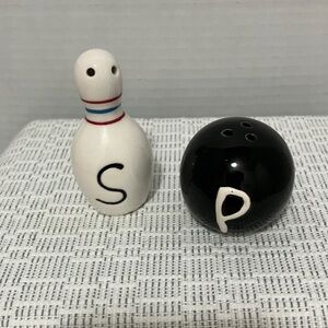 Bowling Pin & Ball Salt and Pepper Shakers - White and Black